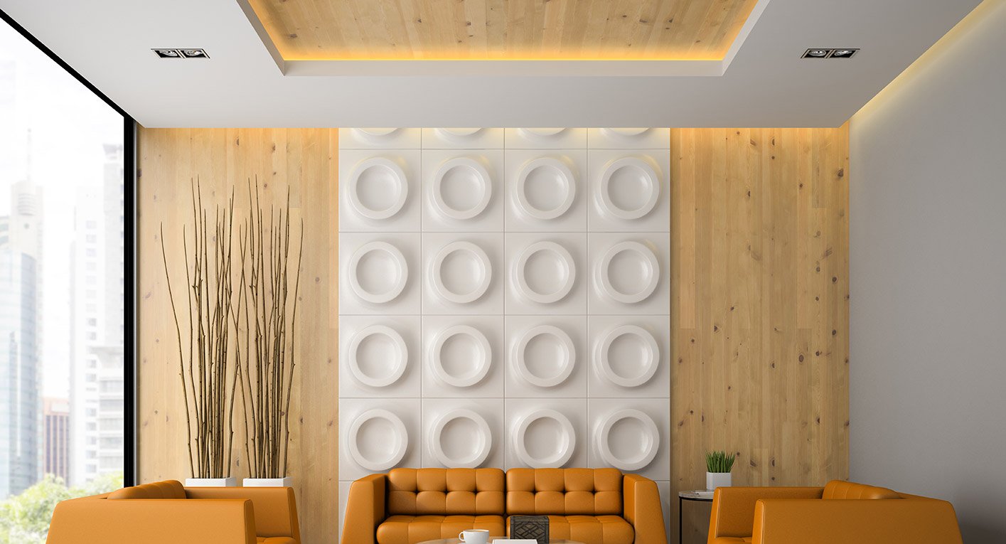 Zubehör für Wand, Decke und Paneele - Deckenunterbau und Lichtsysteme für Regensburg Ein modernes Wohnzimmer im Retrostil mit Deckenunterbau und Lichtsystemen an der Decke